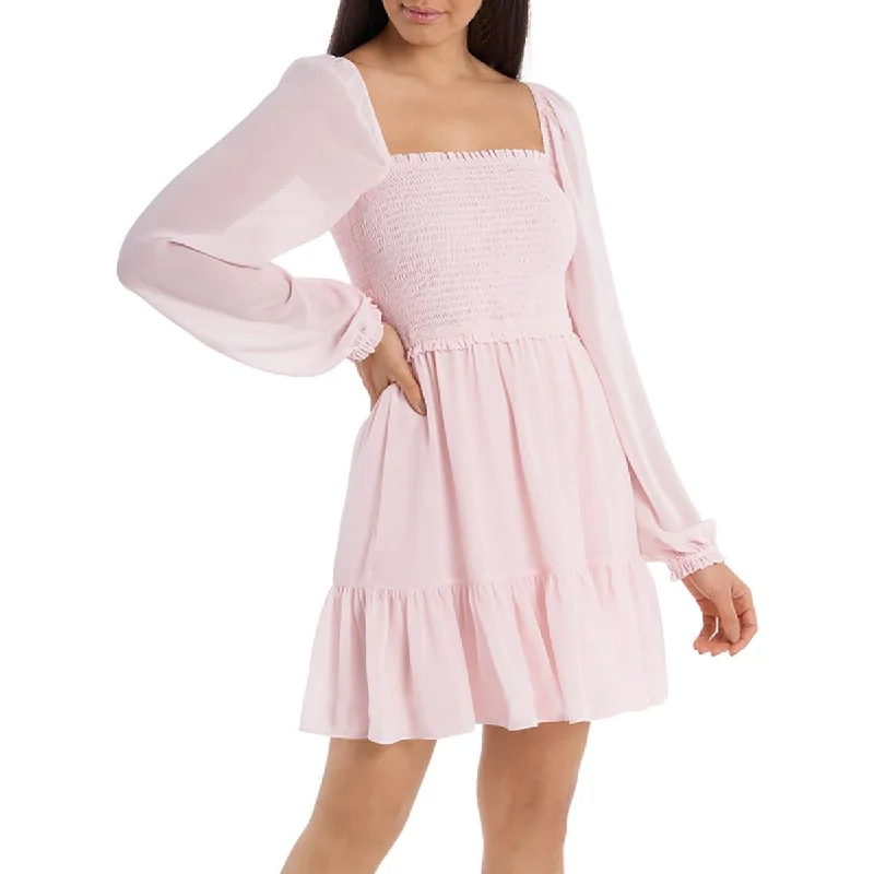 1.State Womens Chiffon Smocked Mini Dress