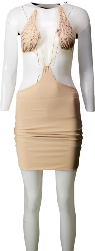 Amazuin Nude Eva Crystal Mini Dress UK XS