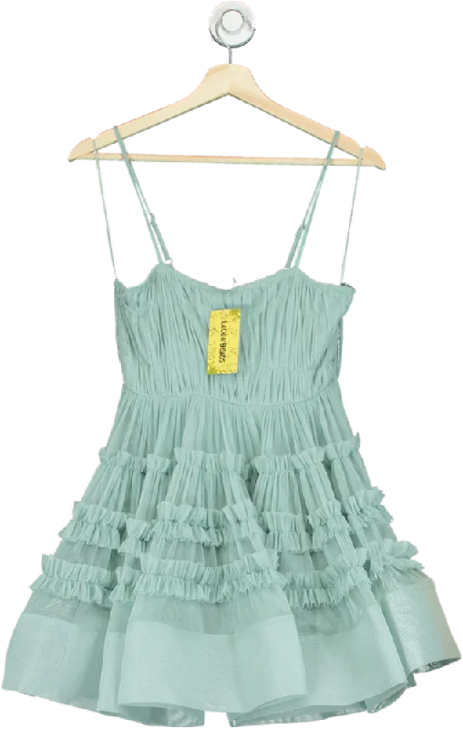 Lace & Beads Mint Green Ruffled Mini Dress UK 8