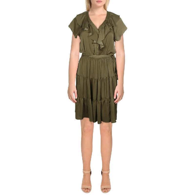 Lauren Ralph Lauren Womens Satin Belted Mini Dress