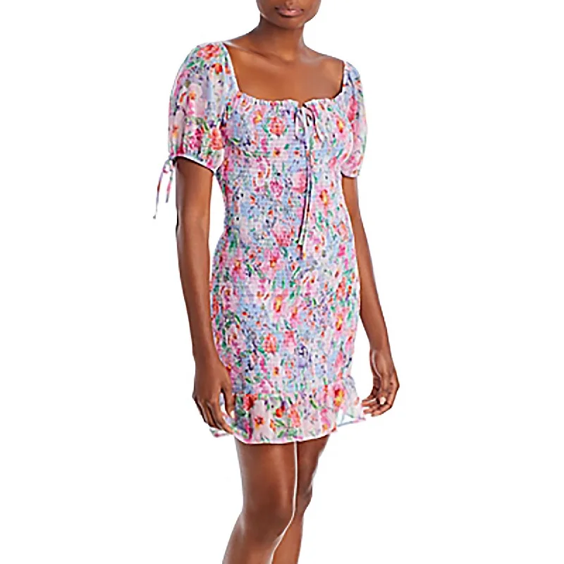 Lost + Wander Womens Monets Garden Chiffon Floral Print Mini Dress