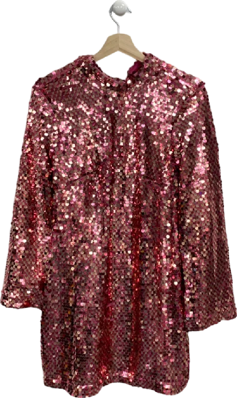 Maeve Pink Sequin Open-Back Mini Dress Medium