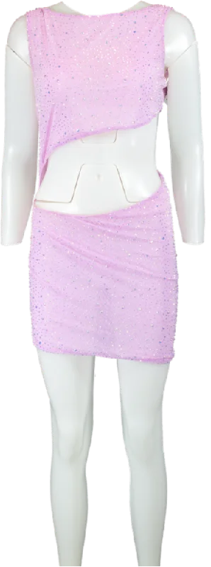 Oh Polly Pink Sequin One Shoulder Mini Dress UK 10