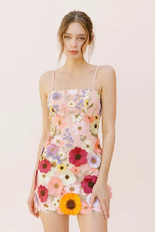 Pink Multi Floral Collaged Mini Dress