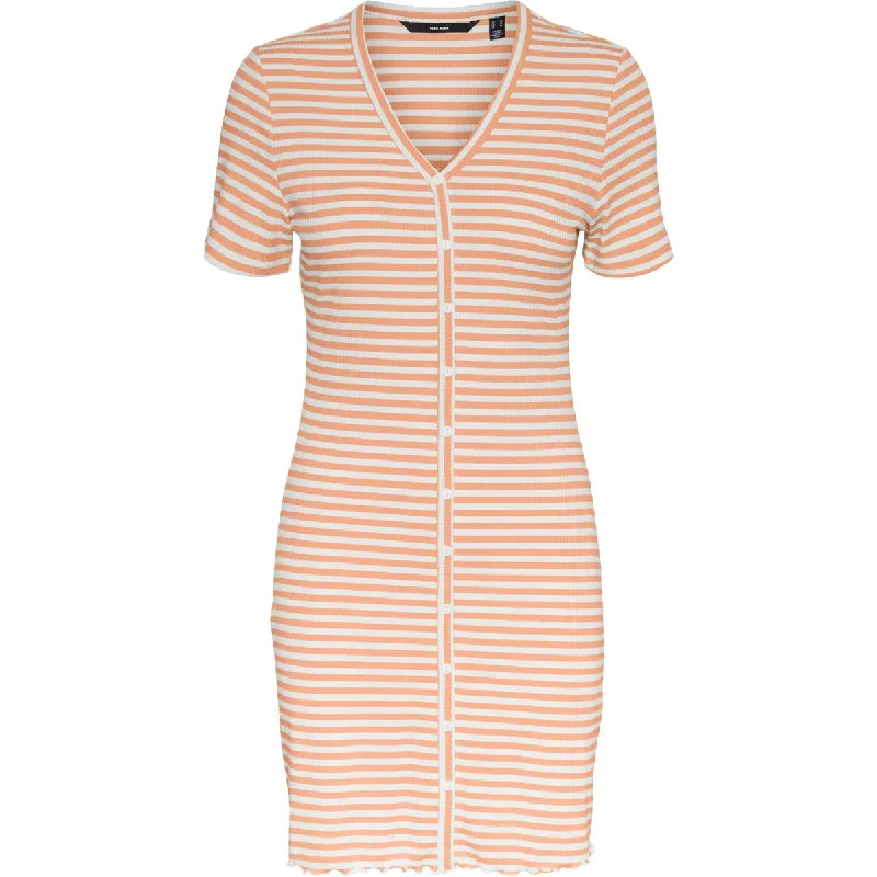 Vero Moda Womens Petites Aria Button Detail V Neck Mini Dress