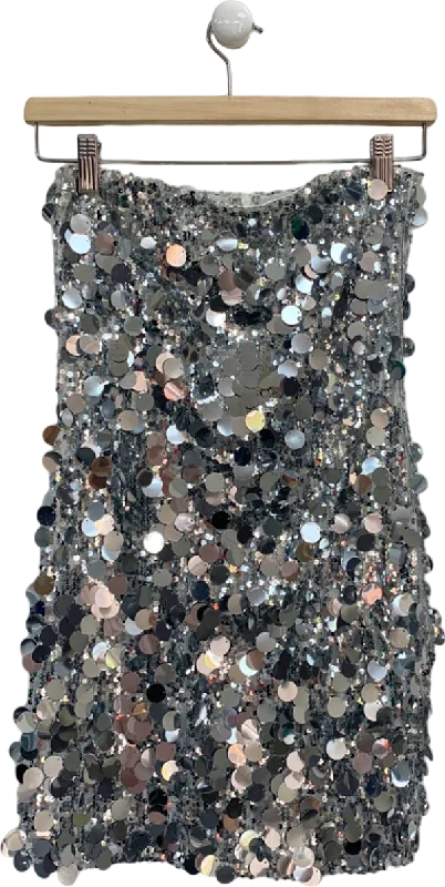 White Fox Silver Sequin Mini Dress UK S