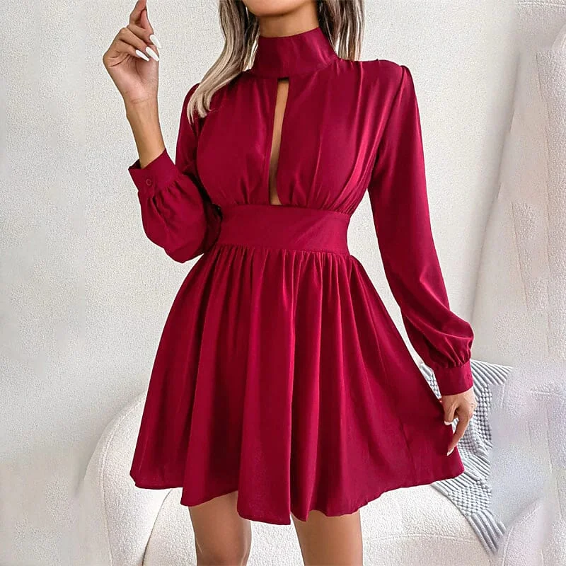 Women's A Line Turtleneck Mini Dress