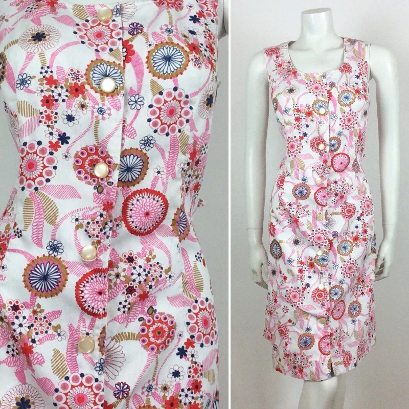 60S VINTAGE WHITE PINK PURPLE FLORAL MIDI DRESS 10