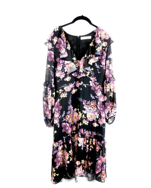 Floral Long Sleeve Midi Dress - Small