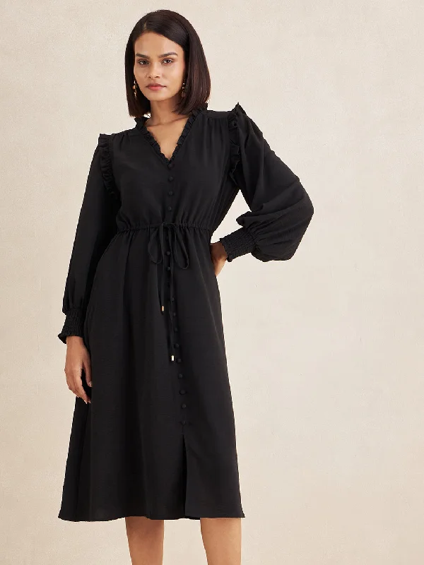 Black Button Down Midi Dress