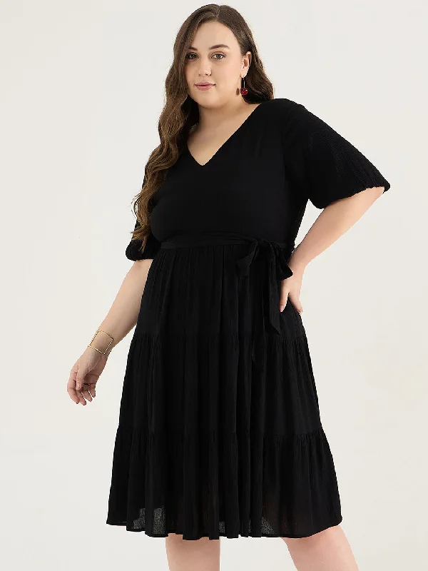 Black Tiered Midi Dress