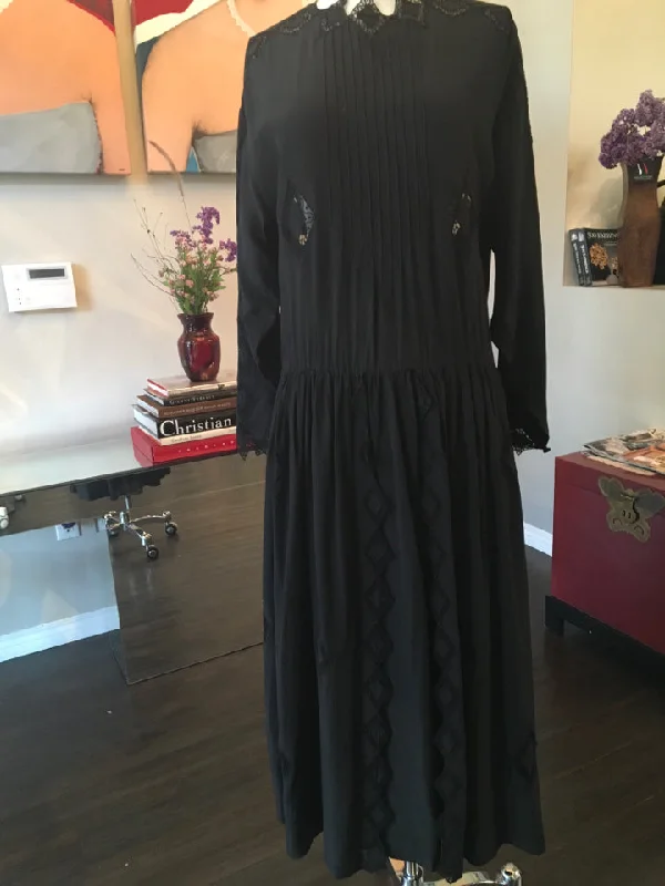 Chloe Karl Lagerfeld Black Silk Midi Dress 1984 Spring Vintage - 2217-10-6619