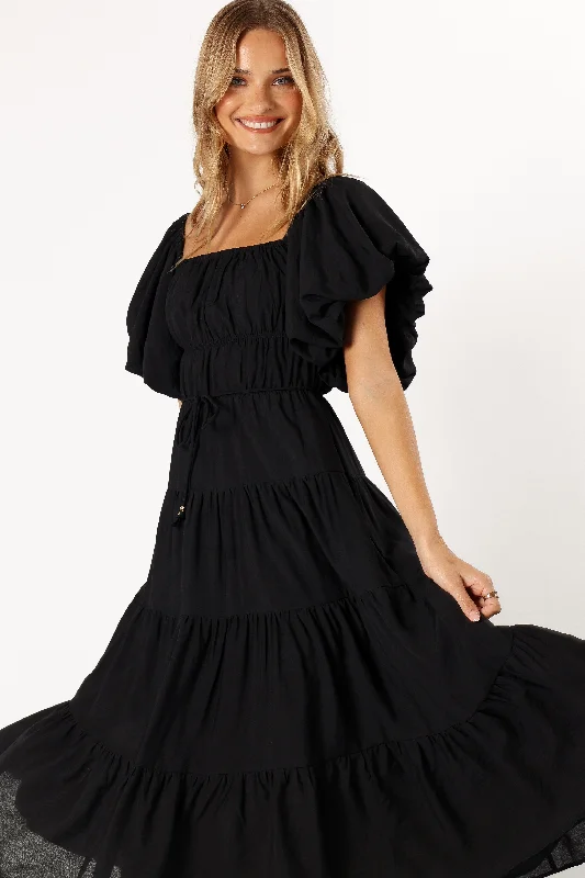 Julie Off Shoulder Midi Dress - Black