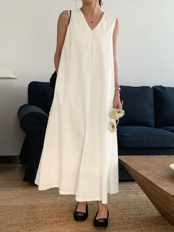 Loose Casual Solid Color Midi Dress Sleeveless