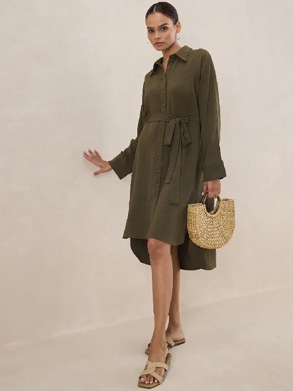 Olive Button Down Shirt Midi Dress