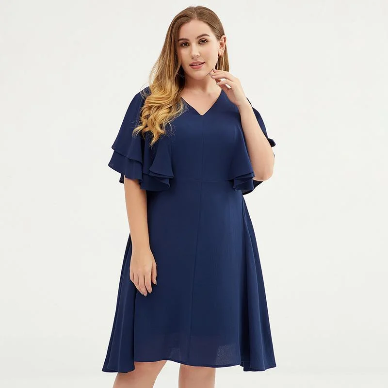 Plus Size Butterfly Sleeve Multi-Layer Midi Dress