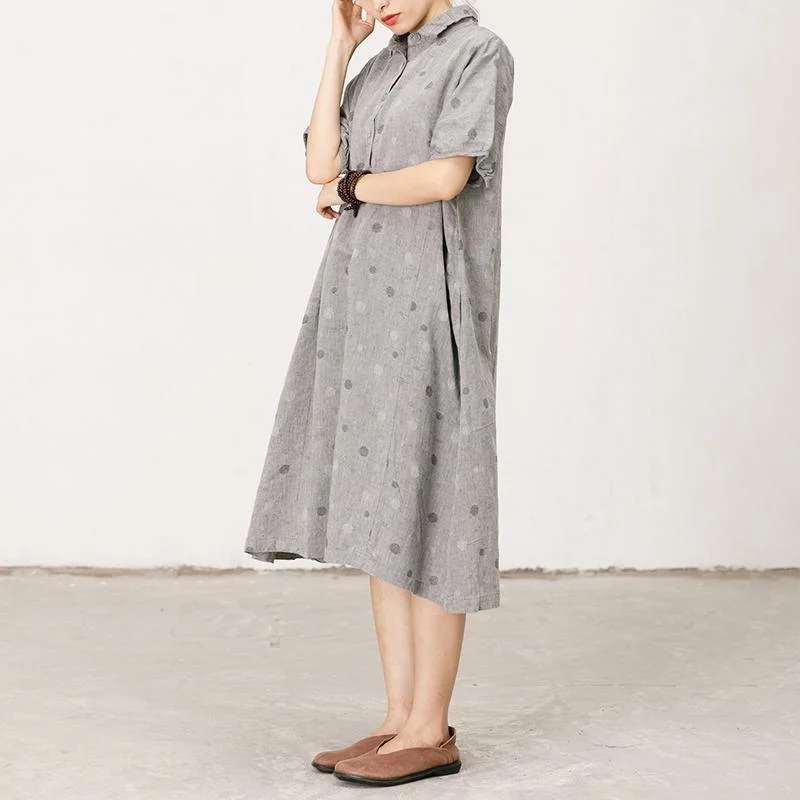 Polo Collar Small Dots Comfortable Midi Dress