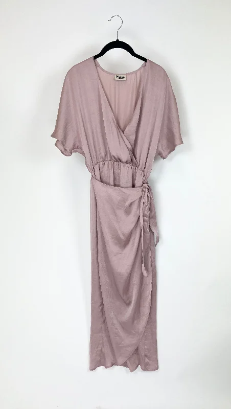 Blush Pink Wrap Midi Dress - Small