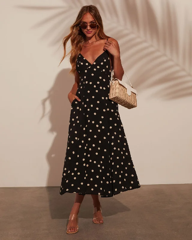 Sicily Polka Dot Pocketed Midi Dress