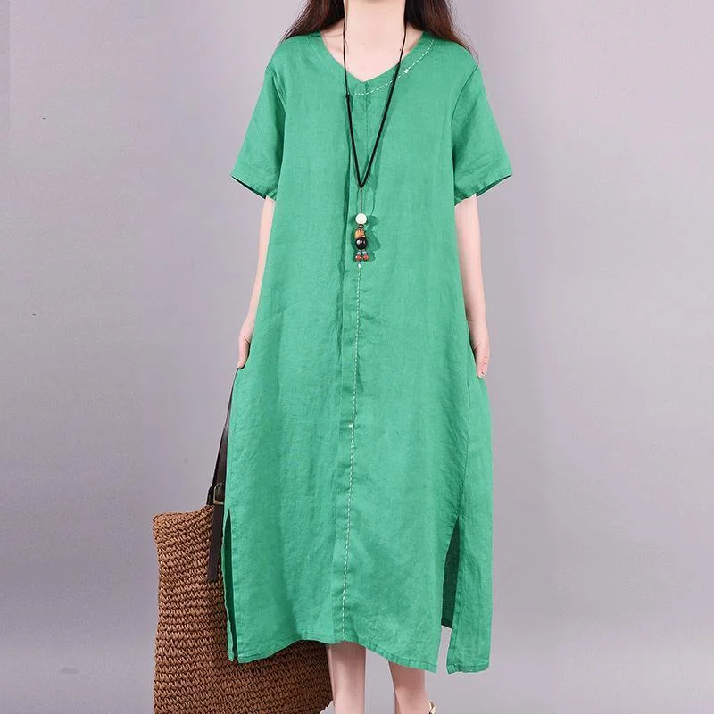 Solid Color Split Hem Casual Midi Dress