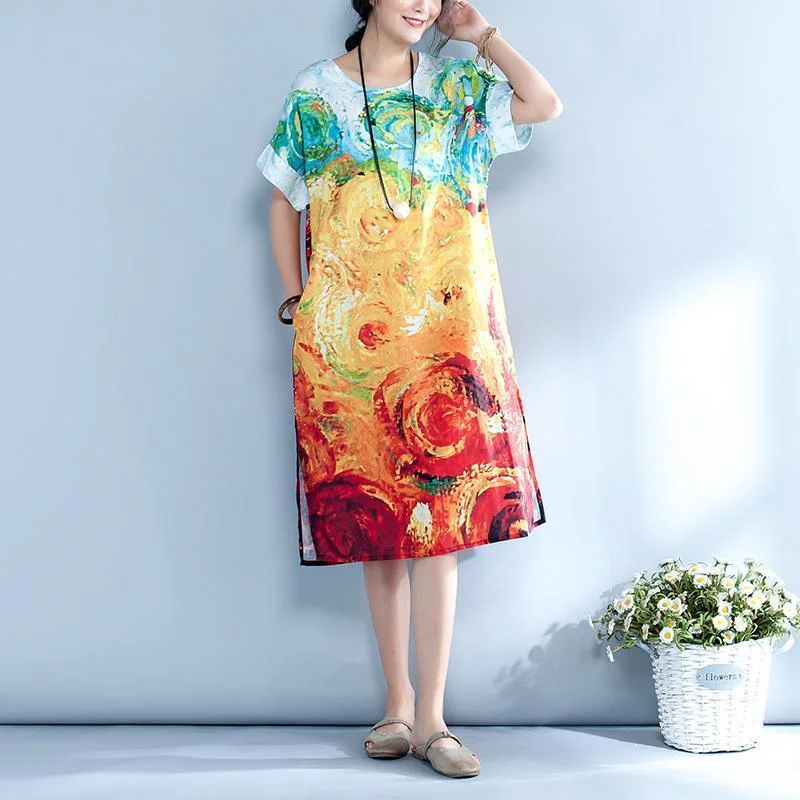 Summer Abstract Printed Straight Midi Dress