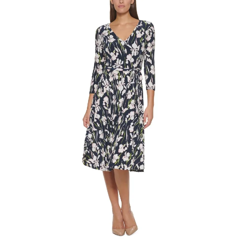 Tommy Hilfiger Womens Knit Floral Midi Dress