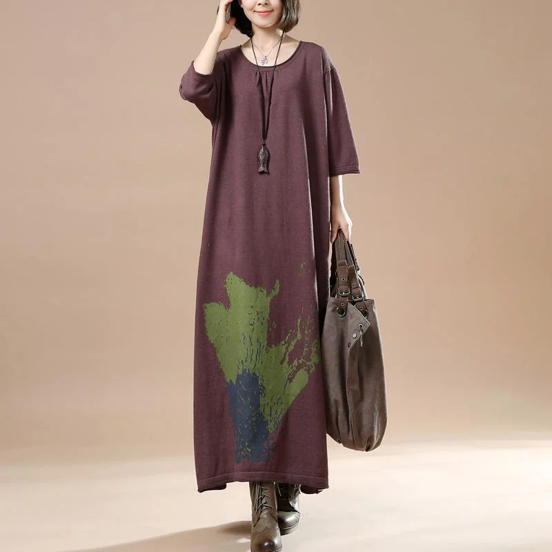 Chocolate half sleeve maxi dress plus size dresses