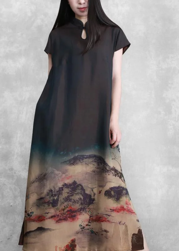 Classy Satin Dress Ink printing Maxi Dress