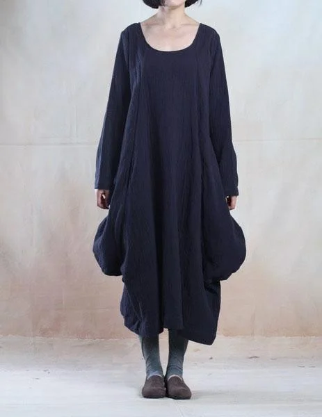 Dark blue Baggy oversize linen dress long maxi dresses linen