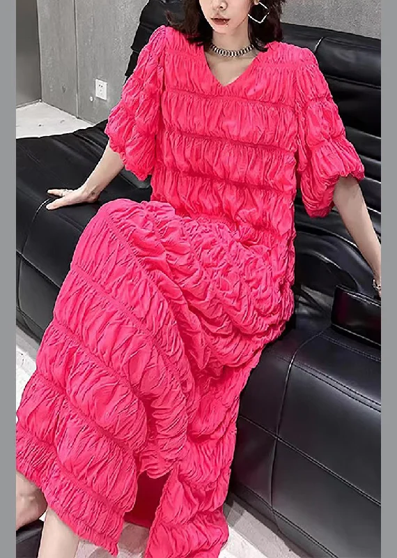 DIY Rose V Neck Chiffon Maxi Dress Short Sleeve Trendy Floral Print Maxi Dress