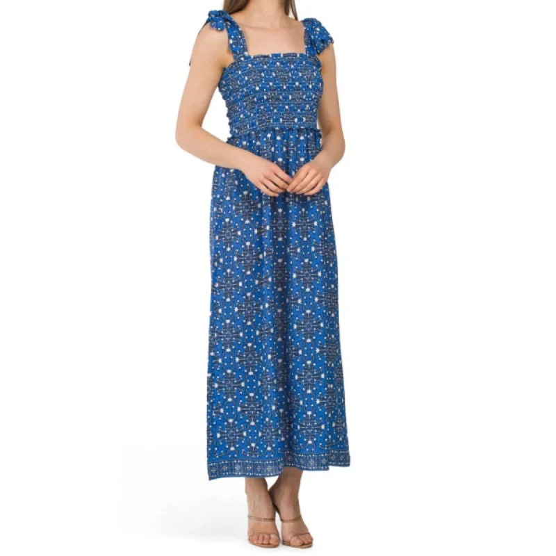 Max Studio Women's Tie Strap Smocked Bodice Floral Print Maxi Dress