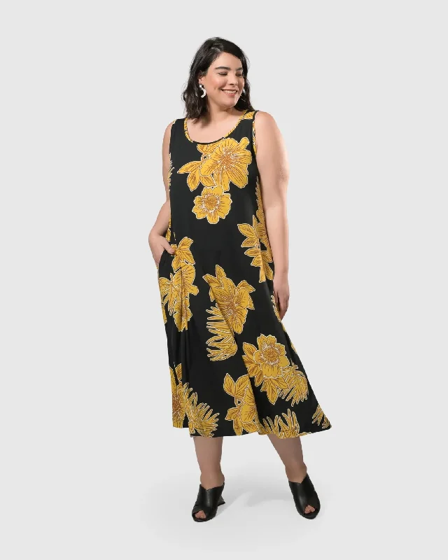 Molokai Sleeveless Swing Maxi Dress, Gold