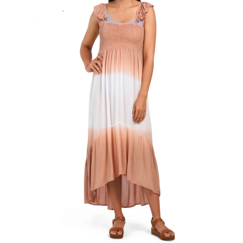 RAVIYA Tie Dye Ombre Hi-low Ruffle Trim Maxi Dress Cover-up