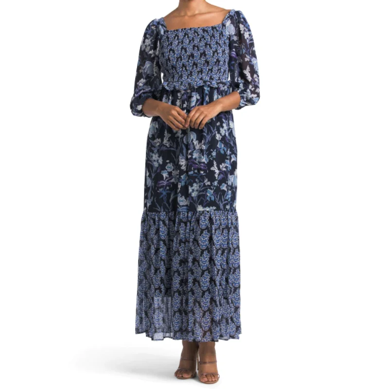 Taylor Women's Floral Mixed Print Smocked Top Tiered Maxi Dress