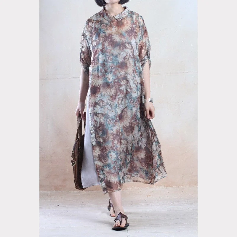 Chiffon sundress brown floral maxi dress long hoiday dresses