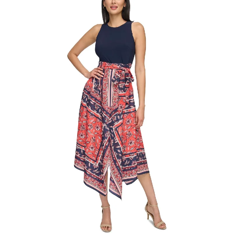 Vince Camuto Womens Handkerchief Hem Printed Maxi Dress