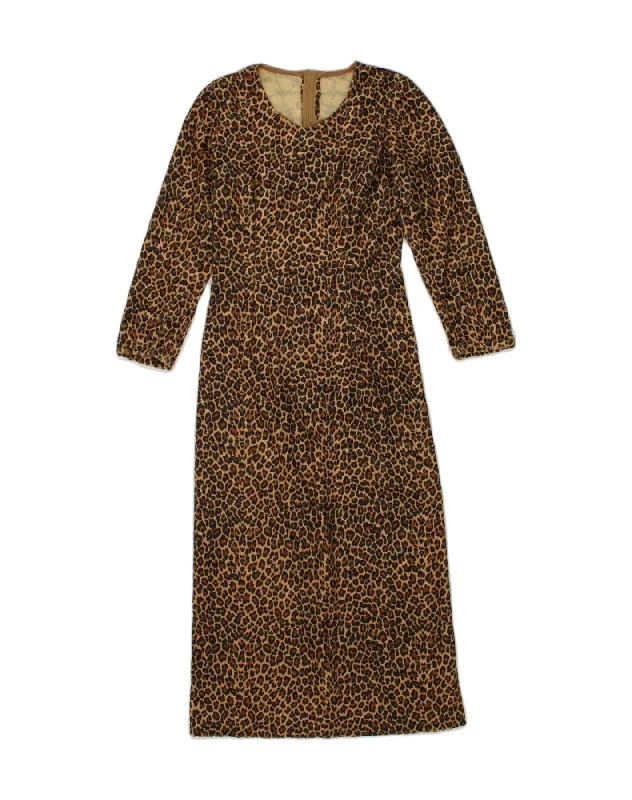 VINTAGE Womens Maxi Dress UK 12 Medium Brown Animal Print Polyester