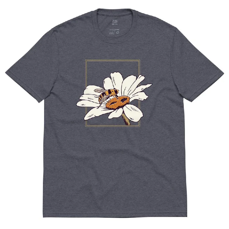 Bee Posing On Flower Unisex Recycled T-shirt, Bee Flower Eco Friendly T-shirt, Bee Flower Environment Friendly T-shirt