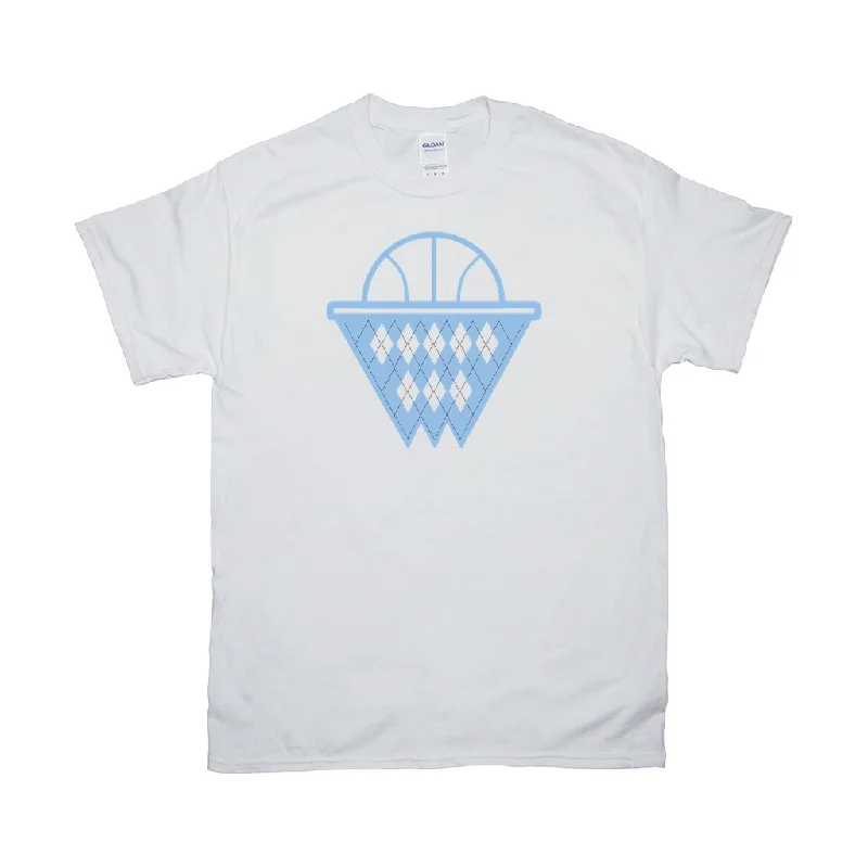 Carolina Blue and White Argyle Basketball Adult T-shirt