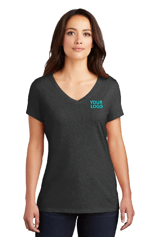 District Womens Perfect Tri V-Neck Custom Tees, Black Frost