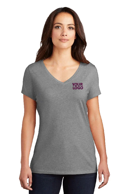 District Womens Perfect Tri V-Neck Custom Tees, Grey Frost