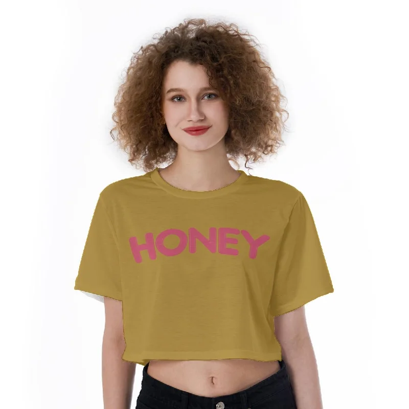 Honey Print Cropped T-Shirt, Honey Saying Text Print Crop Top, Sexy Crop Top, Summer Crop Tops