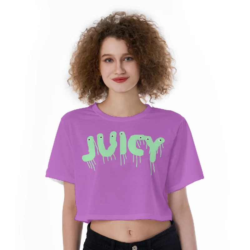 Juicy Print Cropped T-Shirt, Juicy Letters Saying Women's Crop Top