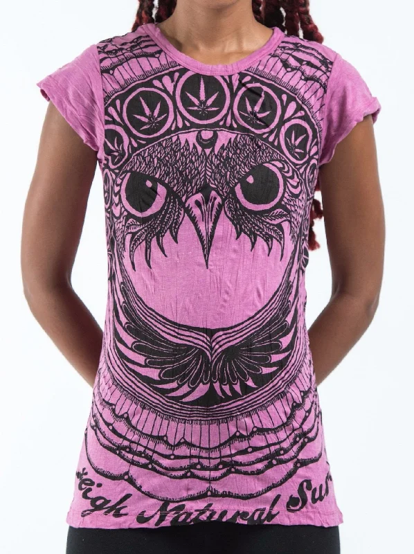 Sure Design Women's Weed Owl T-Shirt Pink