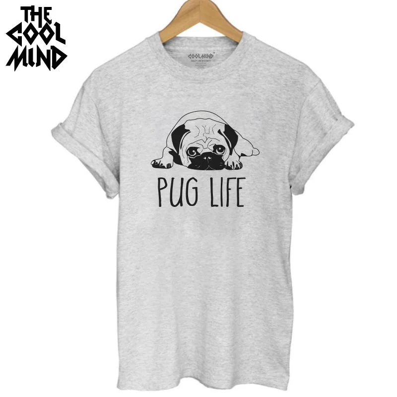 THE COOLMIND Top quality Cotton cut pug print women T shirt casual o-neck women T-shirt 2017 new design woman tee shirts