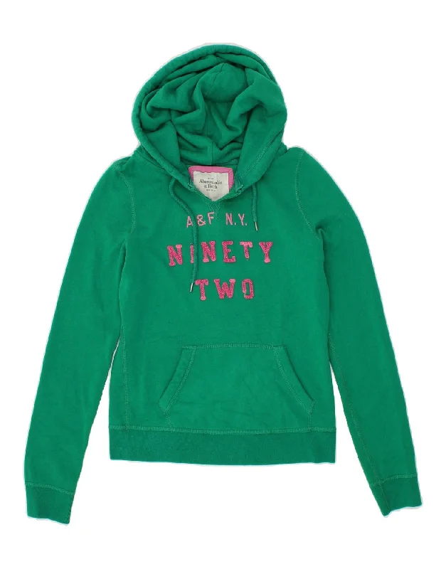 ABERCROMBIE & FITCH Womens Graphic Hoodie Jumper UK 10 Small Green Cotton