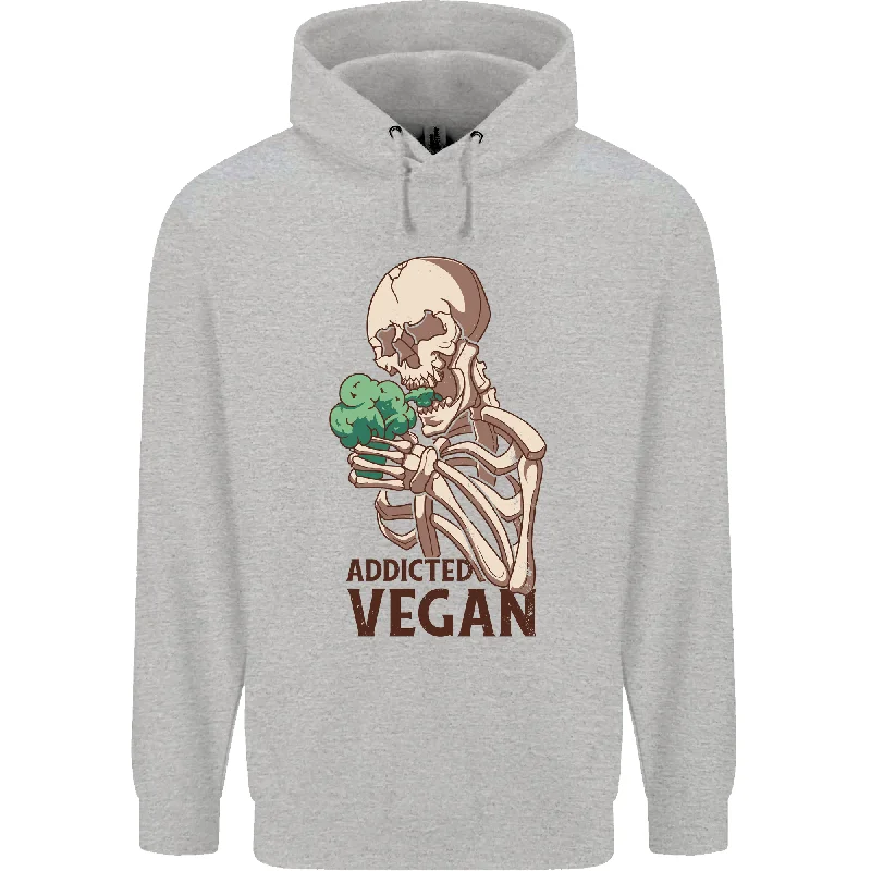 Addicted Vegan Skeleton Eating Vegetables Mens 80% Cotton Hoodie