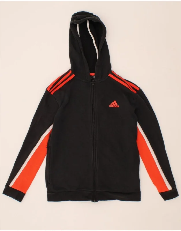 ADIDAS Boys Zip Hoodie Sweater 11-12 Years Black Colourblock Cotton