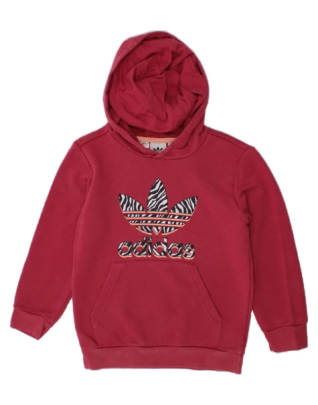 ADIDAS Girls Graphic Hoodie Jumper 6-7 Years Pink Cotton