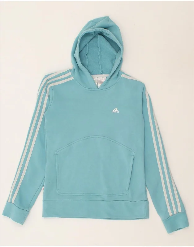 ADIDAS Girls Hoodie Jumper 13-14 Years Blue Cotton